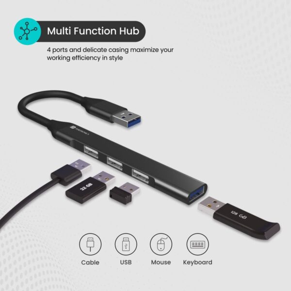 Portronics Mport 31 USB Hub (4-in-1), Multiport Adapter with 1 x USB 3.0 & 3 x USB 2.0 Ports, up to 5 Gbps High Speed Data Transfer for Laptop/PC (Grey) - Image 3