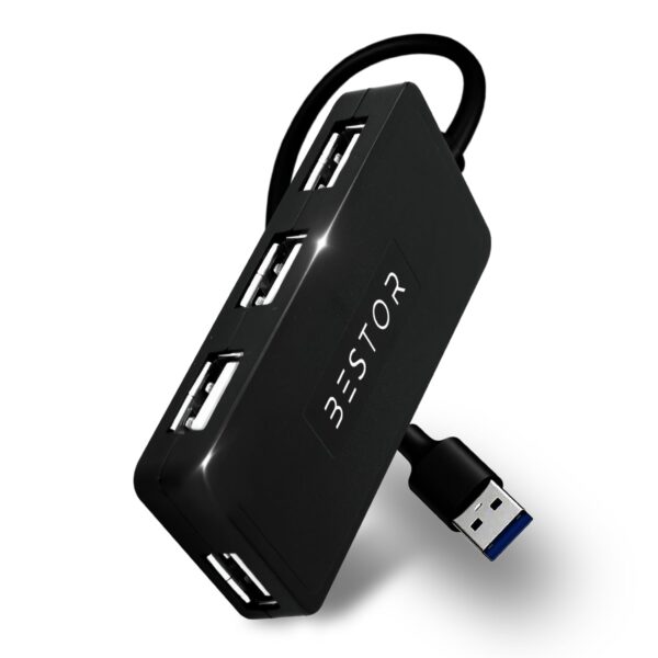 Bestor 4-in-1 USB Hub, 480Mbps High-Speed Multiport Dock with 0.9m Cable, Compatible with PC, Laptops & USB Devices – Black