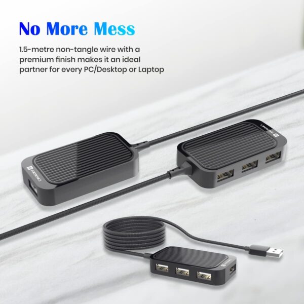 Portronics Mport 4D USB Hub (4-in-1), Multiport USB Dock with Long Cable and up to 480 Mbps High Data Transfer Speed (Black) - Image 3