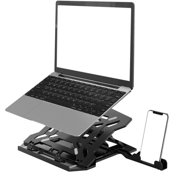 AmazonBasics 2-in-1 Laptop and Mobile Stand, Ergonomic, Adjustable Height, Anti-Slip Base, Heat Dissipation, Portable, Lightweight, Compatible with All Laptops Up to 15.6" (Abs, Black) - Image 4