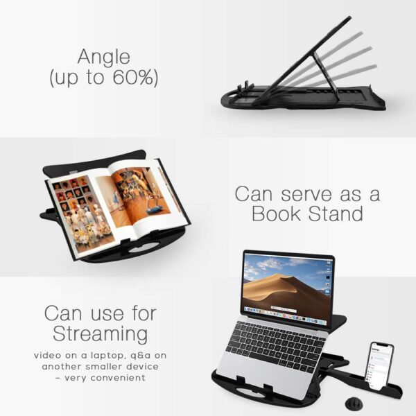 STRIFF Adjustable Laptop Tabletop Stand Patented Riser Ventilated Portable Foldable Compatible with MacBook Notebook Tablet Tray Desk Table Book with Free Phone Stand (Black) - Image 2