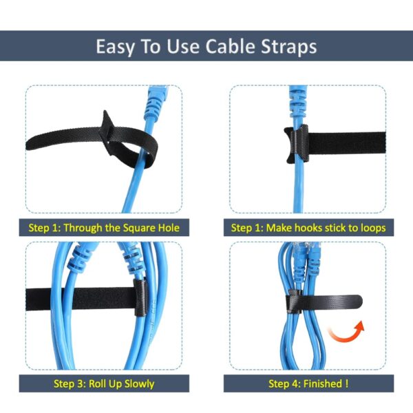 FLORICAN Cable Organiser, Cord Management System for PC, TV, Home Theater, Speaker & Cables, Reusable Cable Organizer for Desk, WFH Accessories, Reusable Cable Ties Strap (15 Pcs) - Image 9