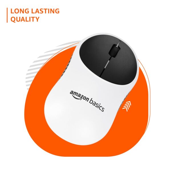 amazon basics Wireless Mouse | 2.4 Ghz with USB Nano Receiver | 1000 DPI Optical Tracking | Compatible with PC & Laptop (White & Black) - Image 3