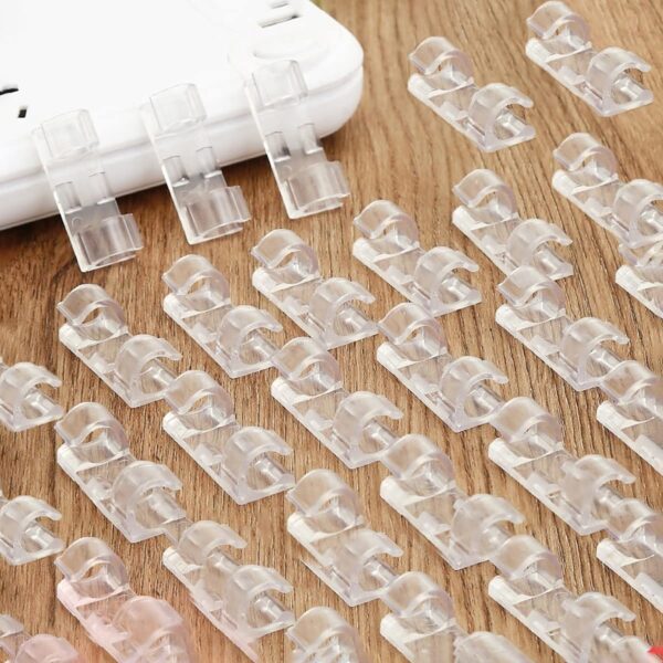 Wolpin Pack of 20 Pcs Cable Clips with Strong Self-Adhesive Wire Holder for Car, Office and Home Wire Organizer Accessories Office, Laptop, Computer (Transparent)