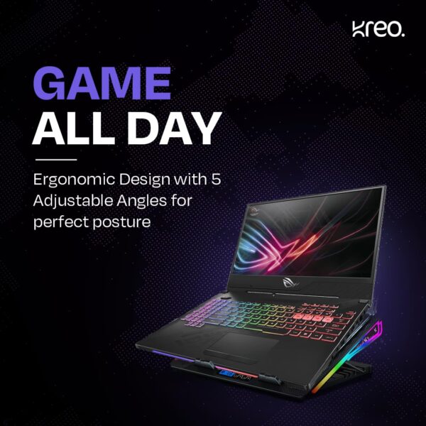 Kreo Tundra 5 Fans RGB Laptop Cooling Pad with Dual USB Port, 5 Adjustable Height Angles with LCD Display and 10 RGB Modes for Gaming Laptop, Silent Cooling Pad with Under 21 dBA - Image 5