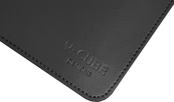 V-CUBE Designs Desk Mat|60X35cm|2.4mm Thick(Padded)|Premium Vegan Leather Laptop Mat/Extended Mouse Pad/Stitched, Reversible, Sturdy Deskspread | High Tear/Peel Strength|Anti-Slip,Splash-Proof| Black - Image 5