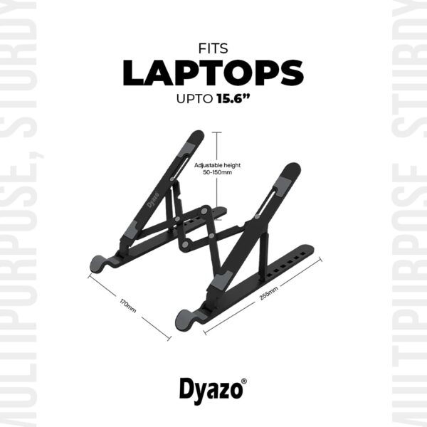 Dyazo ABS Plastic Laptop Stand Height & Angle Adjustable | Foldable | Portable | Laptops Raiser Compatible for MacBook, Lenovo, HP, Dell & Other notebooks Upto 15.6 inch (Black) - Image 2