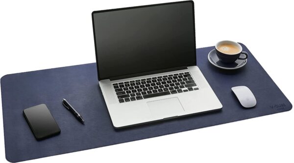 V-CUBE Designs Premium Vegan Leather Desk Mat 75X40cm 2.4mm Thick&Padded|Laptop Mat/Extended Mouse Pad/Stitched, Reversible, Sturdy Deskspread with High Tear/Peel Strength|Anti-Slip,Splash-Proof|Blue - Image 6