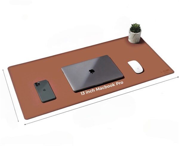 V-CUBE Designs Premium Vegan Leather Desk Mat 90X45cm 2.4mm Thick&Padded|Laptop Mat/Extended Mouse Pad/Stitched, Reversible, Sturdy Deskspread with High Tear/Peel Strength|Anti-Slip,Splash-Proof| Tan - Image 2