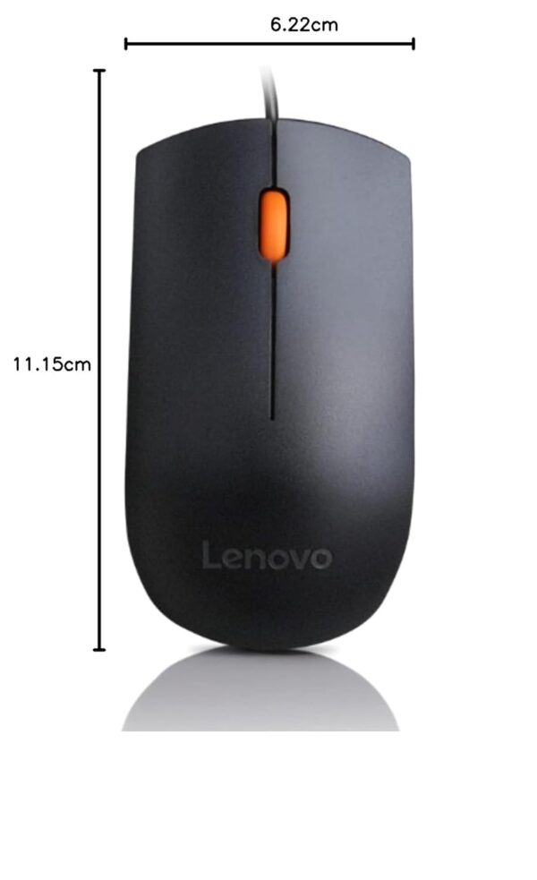 Lenovo 300 Wired Plug & Play USB Mouse, High Resolution 1600 DPI Optical Sensor, 3-Button Design with clickable Scroll Wheel, Ambidextrous, Ergonomic Mouse for Comfortable All-Day Grip (GX30M39704) - Image 5