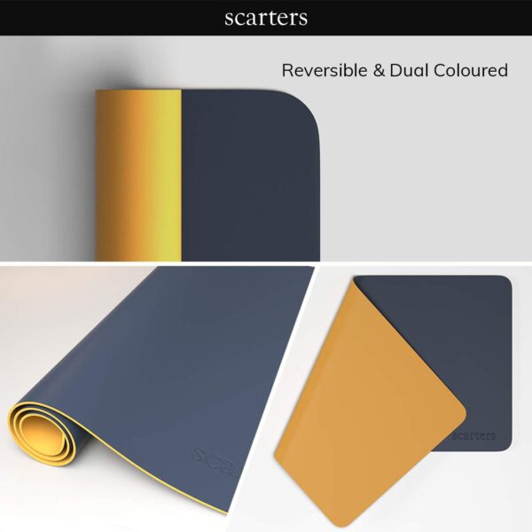 Scarters Desk mat | Desk Accessories for Work from Home and Office | Extended Mouse Pad | Reversible (Blue & Yellow) | 90 * 45cm | Anti Slip, Vegan PU - Image 3