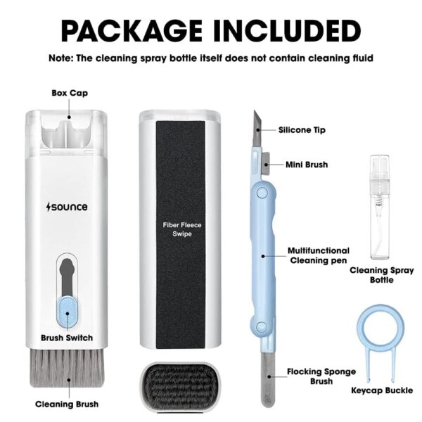 Sounce 7 in 1 Electronic Cleaner Kit, Keyboard Cleaner Kit with Brush, 3 in 1 Cleaning Pen for AirPods Pro, Multifunctional Cleaning Kit for Earphone, Keyboard, Laptop, Phone, PC Monitor (Grey) - Image 7