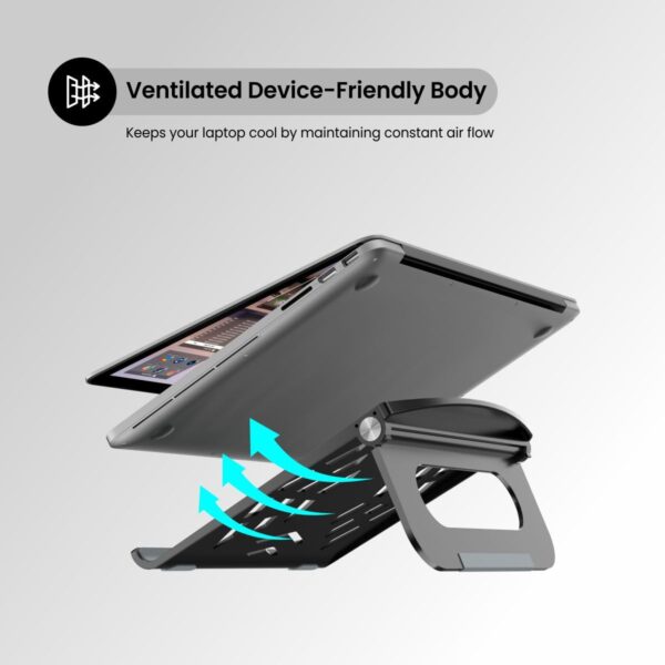 Portronics My Buddy Hexa 5 Laptop Stand with Foldable & Ventilated Design, Ergonomic Elevation, Anti-Slip Silicon Pads and Lightweight Body for Upto 15.6” Laptops & MacBooks (Black) - Image 4