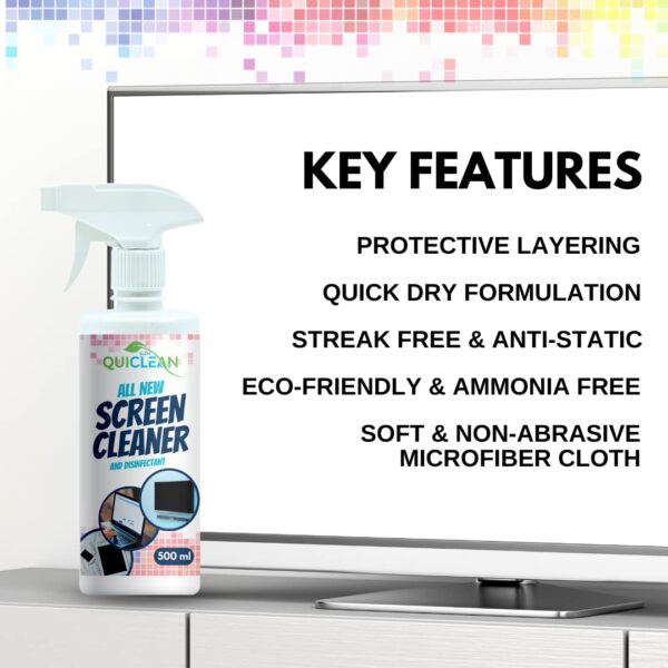 Quiclean™ Laptop Cleaning Kit 500ml| glass cleaner | Screen cleaning spray for Camera, Lens, Binocular, TV, Monitor, Smartphone | Tv Cleaner Spray | Screen Cleaner Spray with Microfiber Cloth |PK of 1 - Image 4