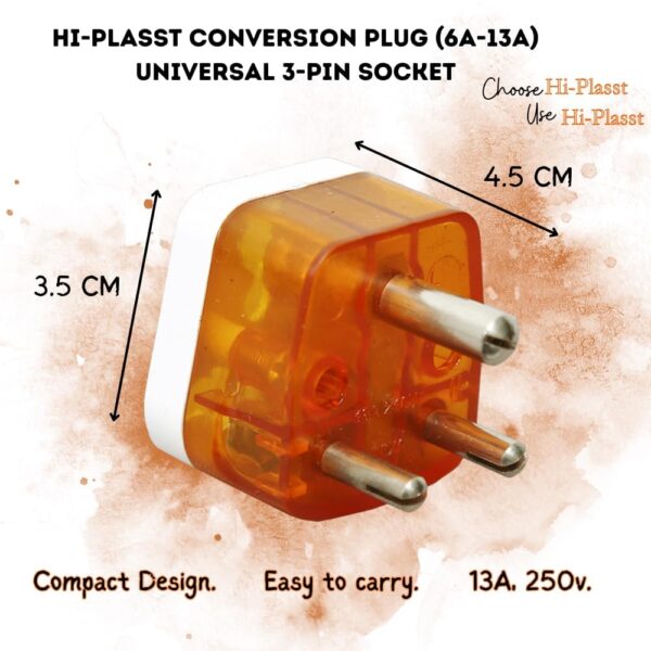 Hi-PLASST 6amp to 13amp 3pin Plug Type D Adapter (Pack of 2) // (USA, UK, Canada, Europe) to India Travel Adaptor Three Pin Converter Universal Socket for Home,Offices, Hotels for Mobiles & Laptop - Image 3