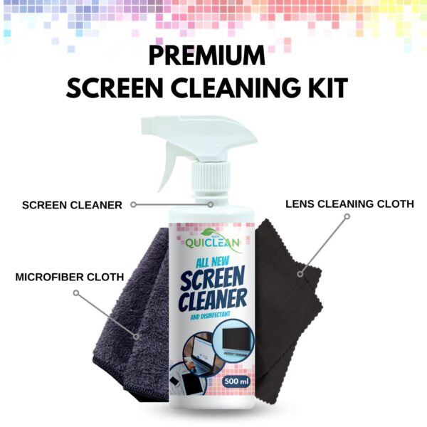 Quiclean™ Laptop Cleaning Kit 500ml| glass cleaner | Screen cleaning spray for Camera, Lens, Binocular, TV, Monitor, Smartphone | Tv Cleaner Spray | Screen Cleaner Spray with Microfiber Cloth |PK of 1 - Image 2