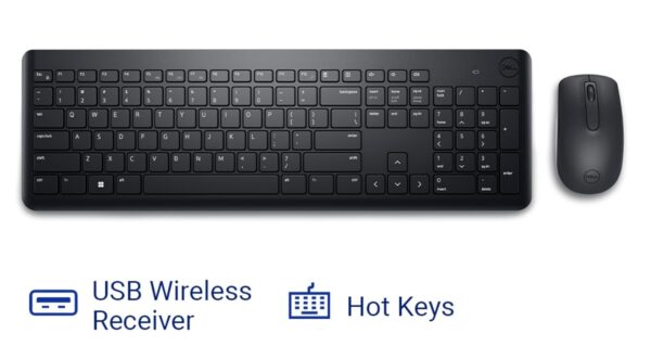 Dell KM3322W Wireless USB Keyboard and Mouse Combo, Anti-Fade & Spill-Resistant Keys, up to 36 Month Battery Life, 3Y Advance Exchange Warranty - Black - Image 3