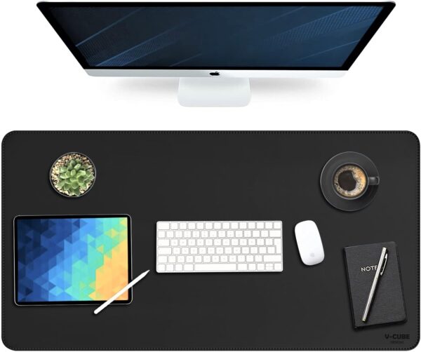 V-CUBE Designs Premium Vegan Leather Desk Mat 90X45cm 2.4mm Thick&Padded|Laptop Mat/Extended Mouse Pad/Stitched, Reversible, Sturdy Deskspread | High Tear/Peel Strength|Anti-Slip,Splash-Proof| Black - Image 8