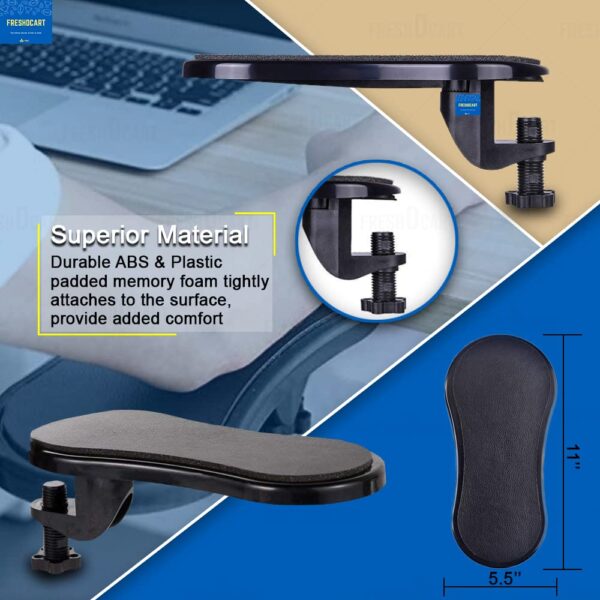 FreshDcart FDCA2010 Arm Rest Pad, Arm Wrist Rests Hand Shoulder Protect Adjustable arm Support with Rotating arm Support Chair Extender for Home Office Desk Mouse Pads (Black Pack of 1) - Image 3