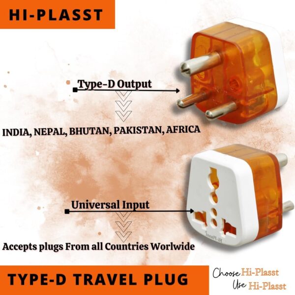 Hi-PLASST 6amp to 13amp 3pin Plug Type D Adapter (Pack of 2) // (USA, UK, Canada, Europe) to India Travel Adaptor Three Pin Converter Universal Socket for Home,Offices, Hotels for Mobiles & Laptop - Image 4