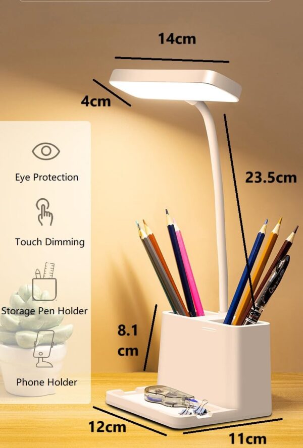 SaleOn Rechargeable 3 Color Light Desk Lamp  Study Lamp Table Lamp Touch Lamp with Pen Mobile Holder Eye Care Adjustable Reading Lamp Student Eye Protection Non Flickering Warm Light - Image 4