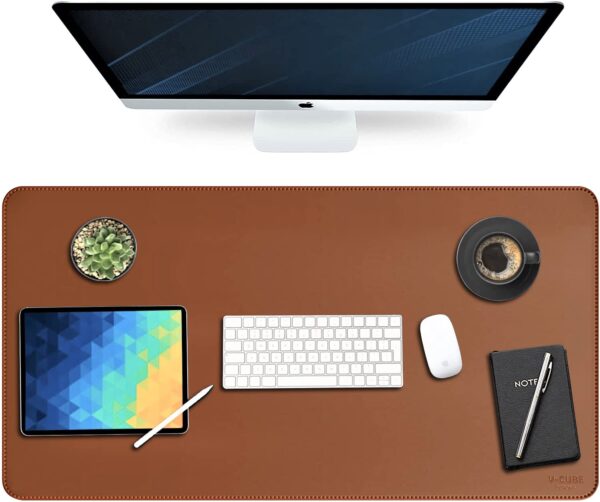 V-CUBE Designs Premium Vegan Leather Desk Mat 90X45cm 2.4mm Thick&Padded|Laptop Mat/Extended Mouse Pad/Stitched, Reversible, Sturdy Deskspread with High Tear/Peel Strength|Anti-Slip,Splash-Proof| Tan - Image 4