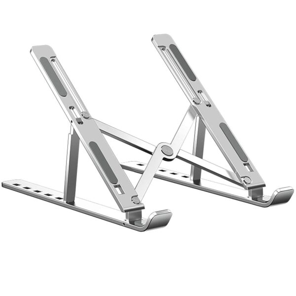 VOWEL'S ENTERPRISE Laptop Stand, Height-Adjustable, Foldable, Portable, Ventilated, Fits Up to 15.6-Inch Laptops (Aluminium Alloy, Silver)