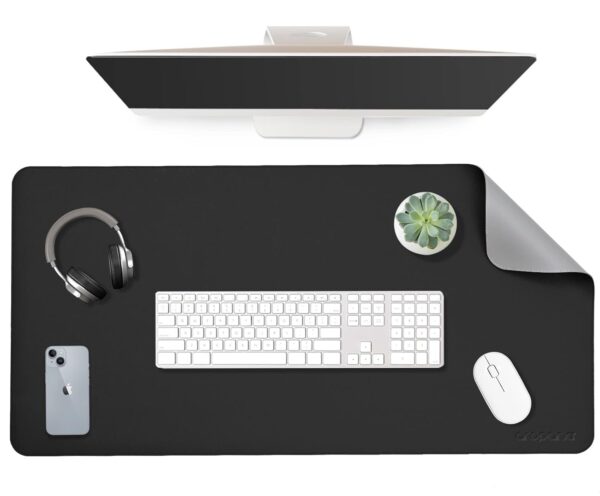 Aropana Vegan Leather Desk Mat, Mouse Pad Large, Computer Table Mat, Reversible Extended Laptop Pad for Desk, Dual Side Waterproof Edge-Stitched (31.5"x 15.7"inch, Black/Grey)