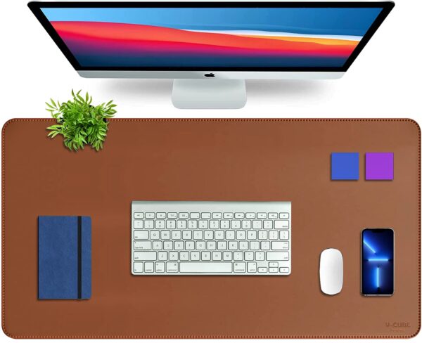 V-CUBE Designs Premium Vegan Leather Desk Mat 90X45cm 2.4mm Thick&Padded|Laptop Mat/Extended Mouse Pad/Stitched, Reversible, Sturdy Deskspread with High Tear/Peel Strength|Anti-Slip,Splash-Proof| Tan