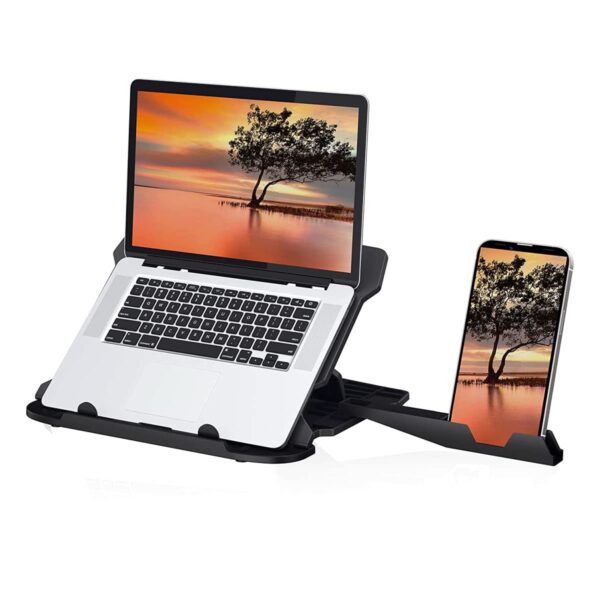 Portronics My Buddy Hexa 22 Laptop Stand with 360° Rotation Base, Mobile Stand, 7 Adjustable Heights, Air Ventilation, Portable & Foldable Design for Upto 15.6 Inches Laptops & MacBook (Black)