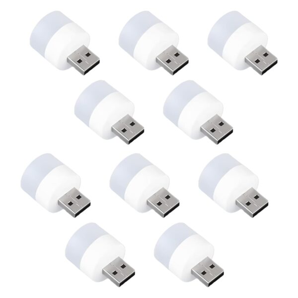 Oblivion Mini Usb Led Light | Plug In Night Light Bulb | Usb Light For Laptop | Portable Usb Led Lamp | Portable Car Bulb For Bedroom Bathroom & Kitchen Use (10 Pcs) | Plastic, White