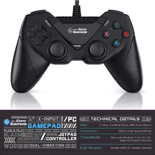 RPM Euro Games Laptop/PC Controller Wired for Windows - 7, 8, 8.1, 10 and XP, Ps3(Upgraded with XYAB Buttons) - Image 3