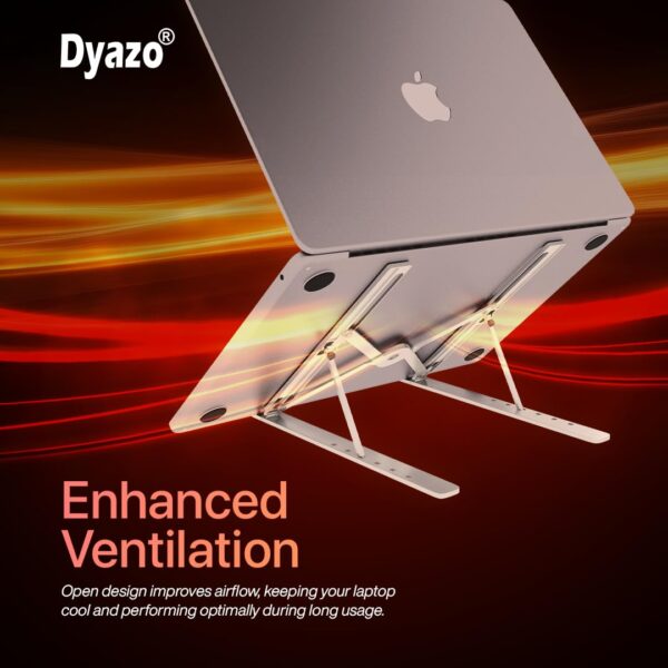 Dyazo 6 Angles Adjustable Aluminum Ergonomic Foldable Portable Tabletop Laptop/Desktop Riser Stand Holder Compatible for MacBook, HP, Dell, Lenovo & All Other Notebook (Silver) - Image 5