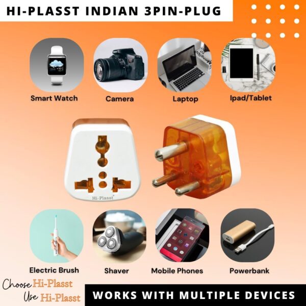 Hi-PLASST 6amp to 13amp 3pin Plug Type D Adapter (Pack of 2) // (USA, UK, Canada, Europe) to India Travel Adaptor Three Pin Converter Universal Socket for Home,Offices, Hotels for Mobiles & Laptop - Image 6