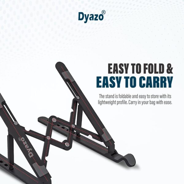 Dyazo ABS Plastic Laptop Stand Height & Angle Adjustable | Foldable | Portable | Laptops Raiser Compatible for MacBook, Lenovo, HP, Dell & Other notebooks Upto 15.6 inch (Black) - Image 3