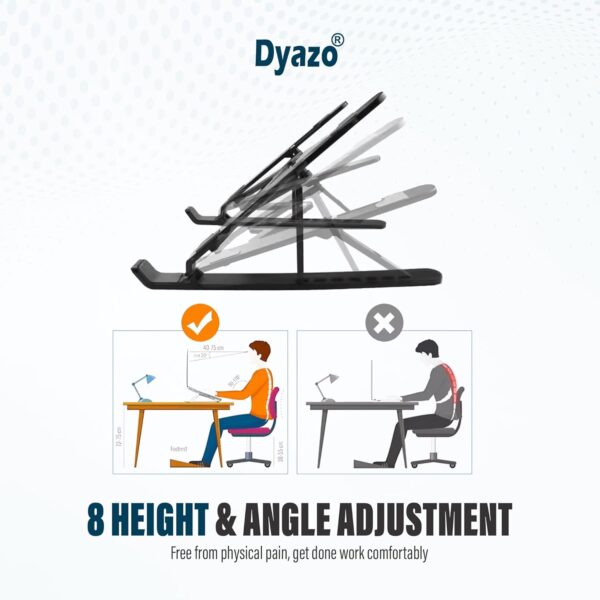 Dyazo ABS Plastic Laptop Stand Height & Angle Adjustable | Foldable | Portable | Laptops Raiser Compatible for MacBook, Lenovo, HP, Dell & Other notebooks Upto 15.6 inch (Black) - Image 4