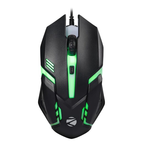 ZEBRONICS Uzi High Precision Wired Gaming Mouse with 4 Buttons, Rainbow LED Lights, DPI Switch with 800/1200/1600/2400 DPI, Plug & Play, 3 Million clicks, Lightweight Mouse