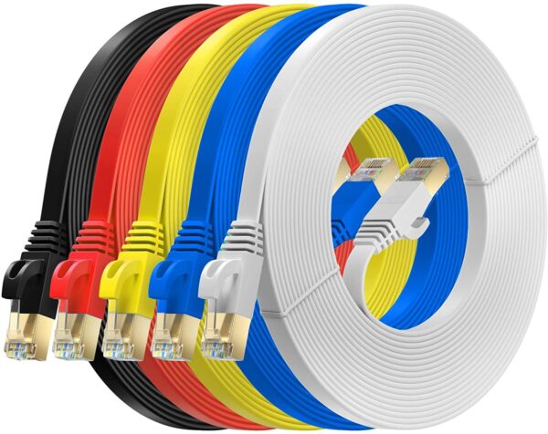 FEDUS 3M/9.8Ft Cat6 Flat Ethernet Cable, Multicolour Pack of 5, High-Speed 250MHZ/1Gigabit Speed UTP LAN Cable, Network Internet Cable RJ45 Cable LAN Wire, Patch Computer Cord Gigabit Category 6