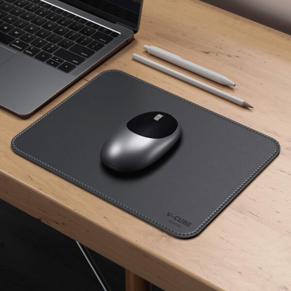 V-CUBE DESIGNS Premium Vegan Leather Mouse Pad |25X21cm| 2.4mm Thick(Padded)|Stitched, Reversible use, Splash-Proof, Anti-Skid for Gaming, Computer, Laptop, Home&Office in a Fresh Modern Design| Grey - Image 2