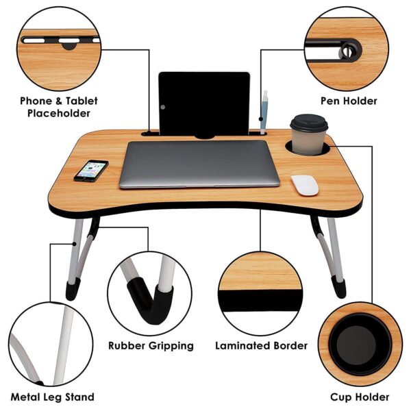 AUNO Homes Table Laptop Study Bed Home Wooden Foldable Students Stand Office Computer Desk Folding Work Tables Laptops Portable (Wood), 40 Centimeters, 60 Centimeters - Image 2