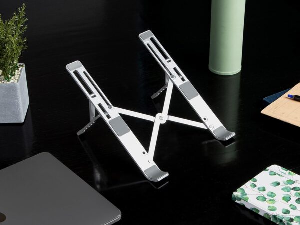 amazon basics Laptop Stand, Height-Adjustable, Foldable, Portable, Ventilated, Fits Up to 15.6-Inch Laptops (Aluminium Alloy, Silver) - Image 4