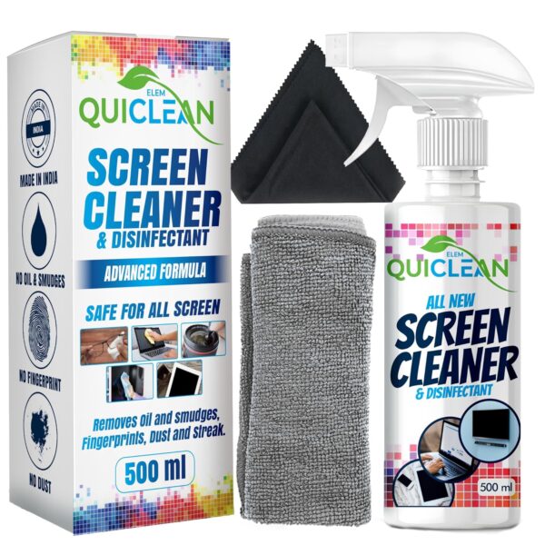 Quiclean™ Laptop Cleaning Kit 500ml| glass cleaner | Screen cleaning spray for Camera, Lens, Binocular, TV, Monitor, Smartphone | Tv Cleaner Spray | Screen Cleaner Spray with Microfiber Cloth |PK of 1