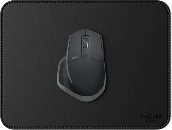 V-CUBE DESIGNS Premium Vegan Leather Mouse Pad |25X21cm| 2.4mm Thick(Padded)|Stitched, Reversible use, Splash-Proof, Anti-Skid for Gaming, Computer, Laptop, Home&Office in a Fresh Modern Design| Black