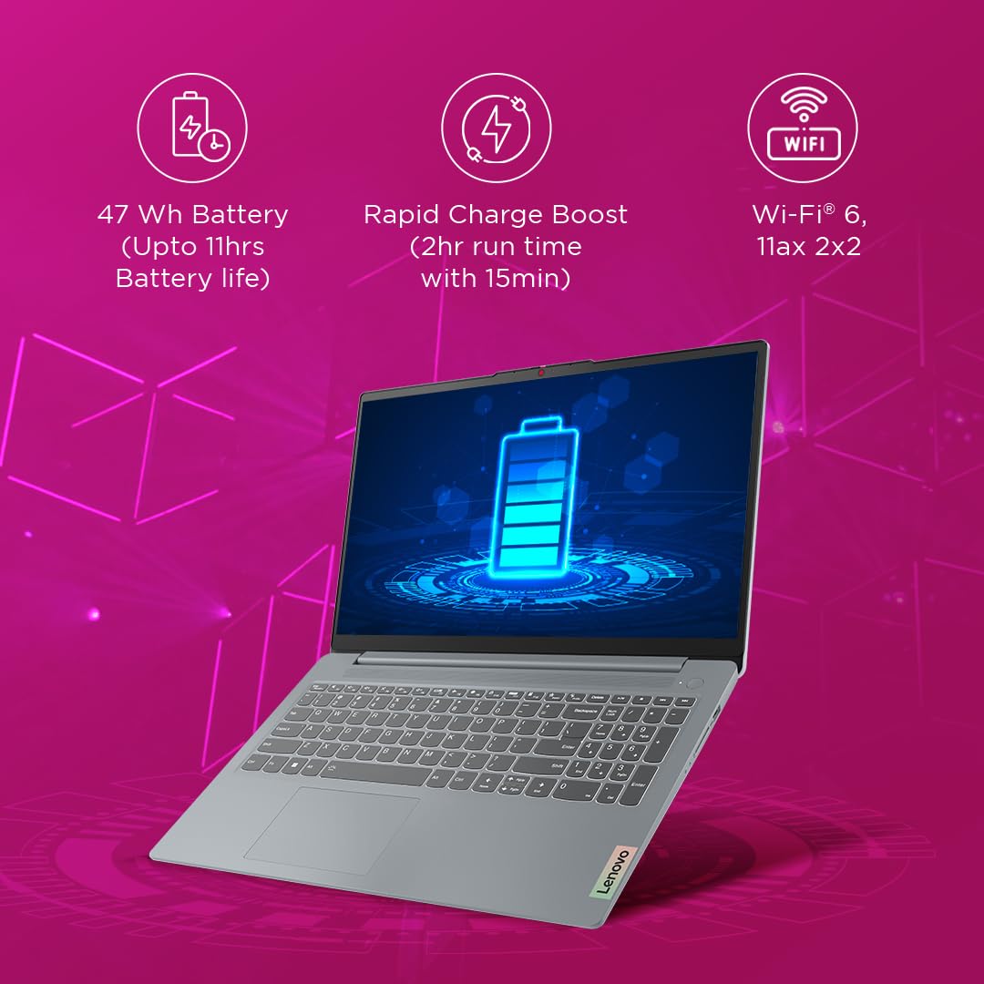 Lenovo Ideapad Slim 3 AMD Ryzen 5 7520U 15.6" (39.6cm) FHD Thin and Light Laptop (16GB/512GB SSD/Windows 11/Microsoft 365 Basic + Office Home 2024/Backlit Keyboard/Grey/1.6Kg), 82XQ00XDIN - Image 4