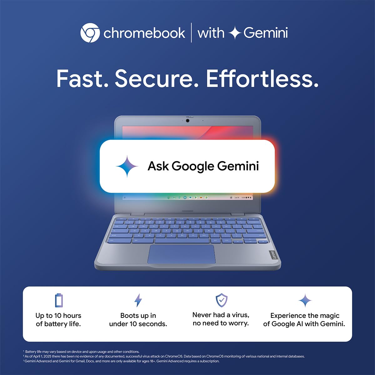 Lenovo Chromebook Intel Celeron N4500 (4GB RAM/64GB eMMC 5.1/11.6 Inch (29.46cm)/HD Display/2Wx2 Stereo Speakers/HD Camera/Chrome OS/Blue/1.21Kg), 82UY0014HA - Image 5