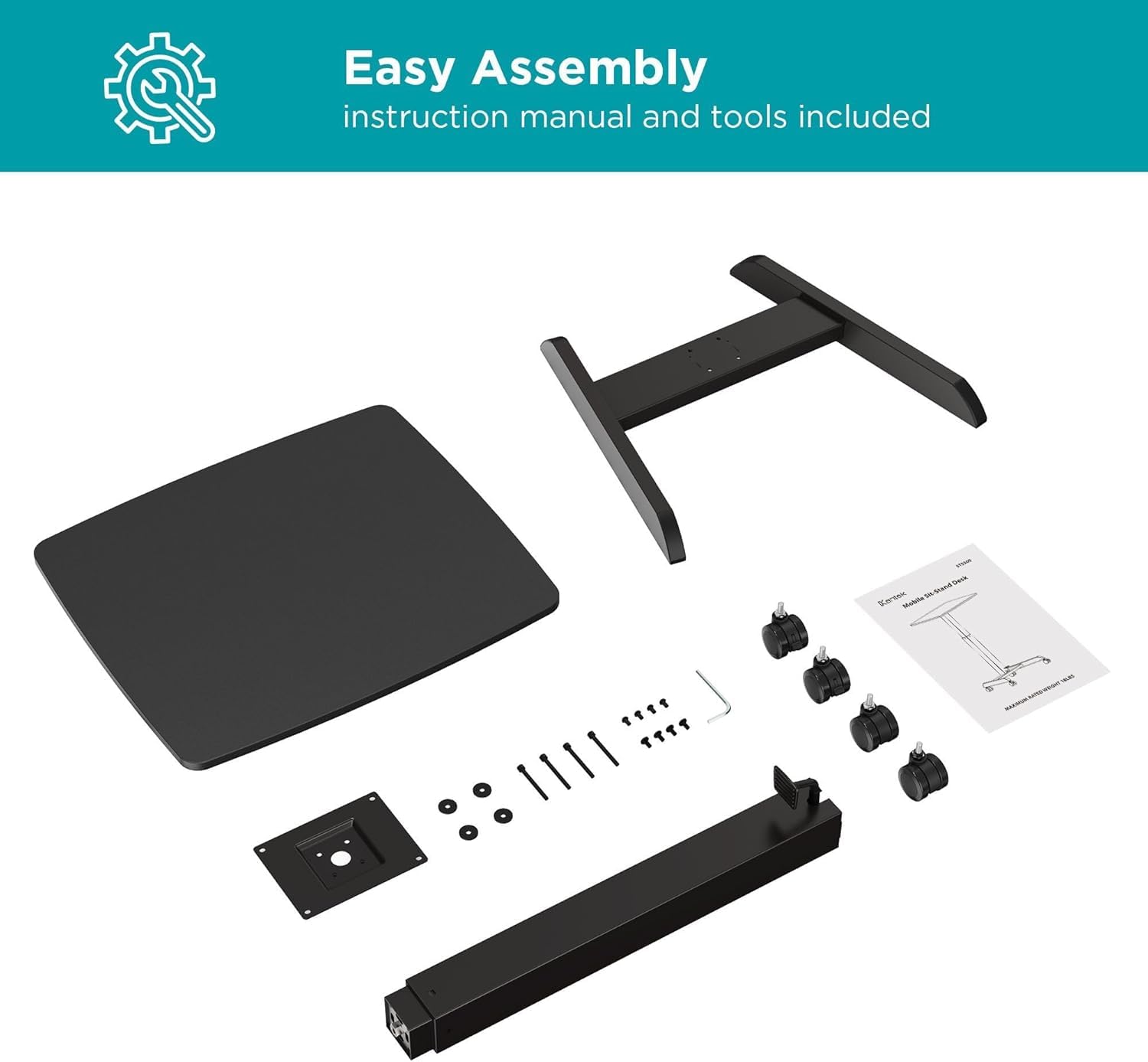 JIN OFFICE Ergonomic Height Adjustable Laptop Desk| 1 Year Warranty| Sit Stand Table with Lockable Wheels| Standing Desk for Home Office| Thick Column and Wide Steel Base| Spacious MDF top| Black - Image 9
