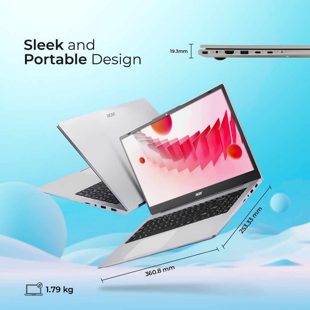 Acer Aspire, AMD Ryzen R5 7430U Processor, 16 GB RAM, 1TB SSD, Full HD IPS, 15.6''/39.62 cm, Windows 11 Home, Pure Silver, 1.79 kg, AS15-42, Backlit Keyboard, Thin and Light Laptop - Image 8