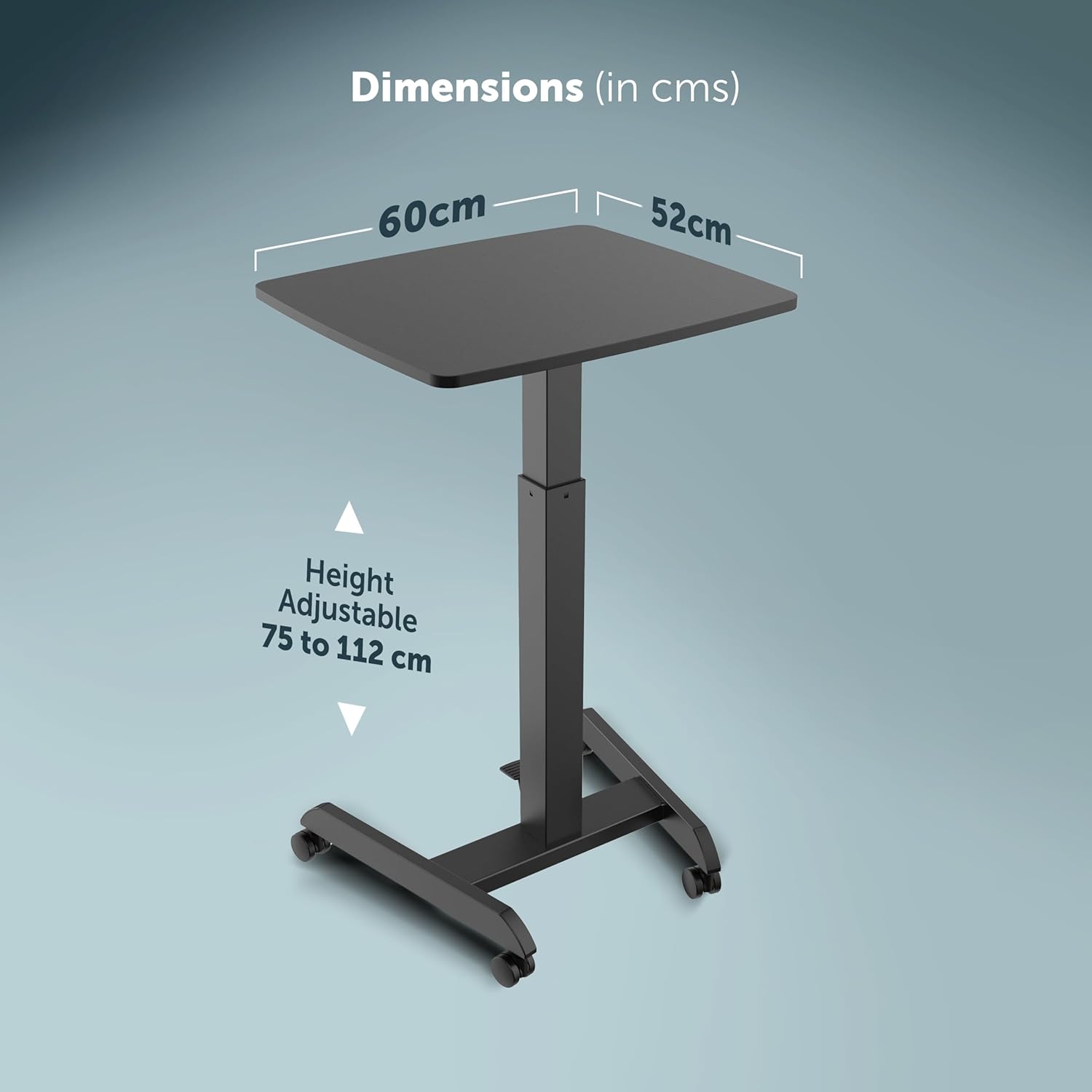 JIN OFFICE Ergonomic Height Adjustable Laptop Desk| 1 Year Warranty| Sit Stand Table with Lockable Wheels| Standing Desk for Home Office| Thick Column and Wide Steel Base| Spacious MDF top| Black - Image 2