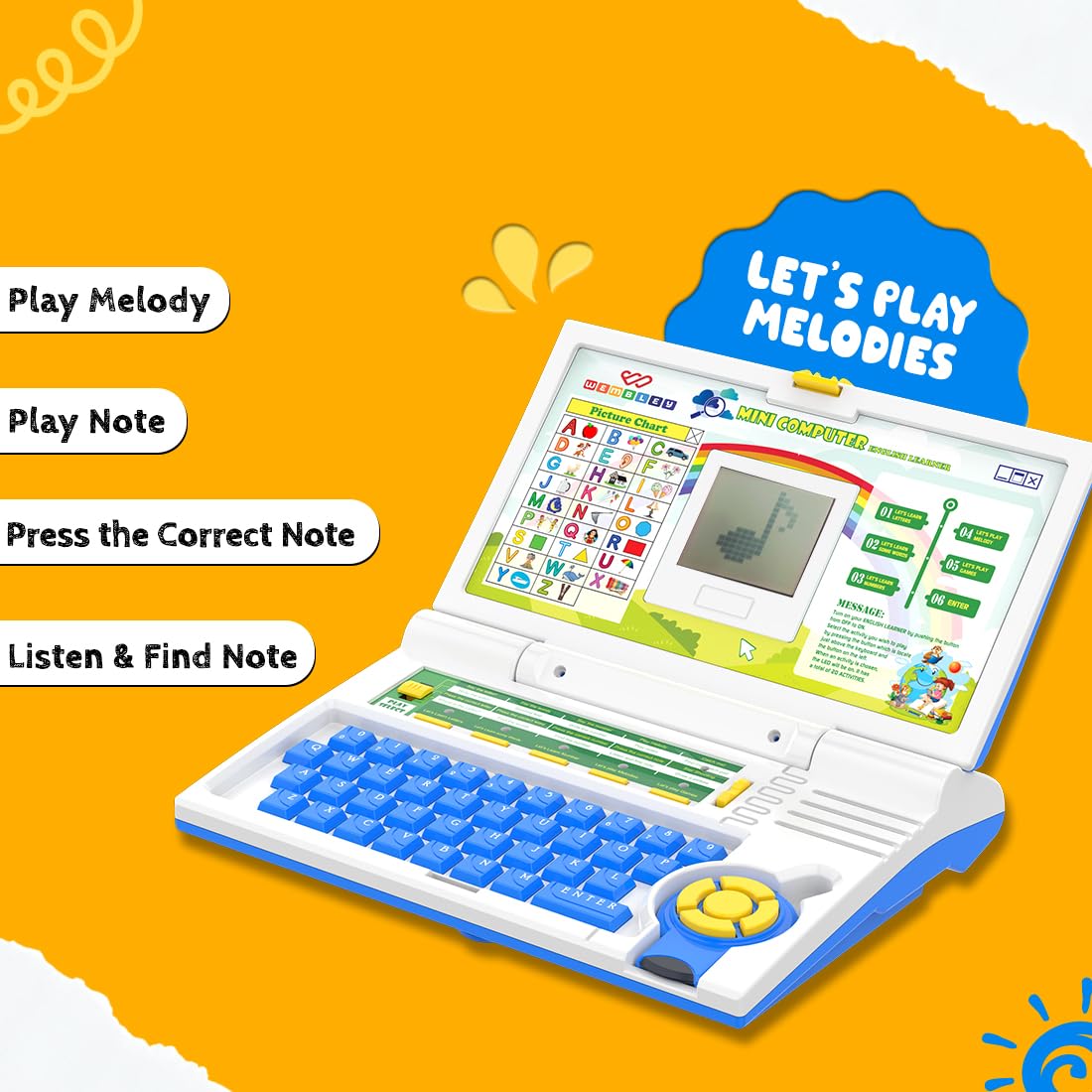 Wembley Educational Kids Laptop Learning Toy for 2-5 Years Boys Girls Computer Toys for 3 Years Fun Activity Learning Alphabet,Letter,Words,Games,Mathematics,Music,Logic Memory Tool - Blue - Image 7