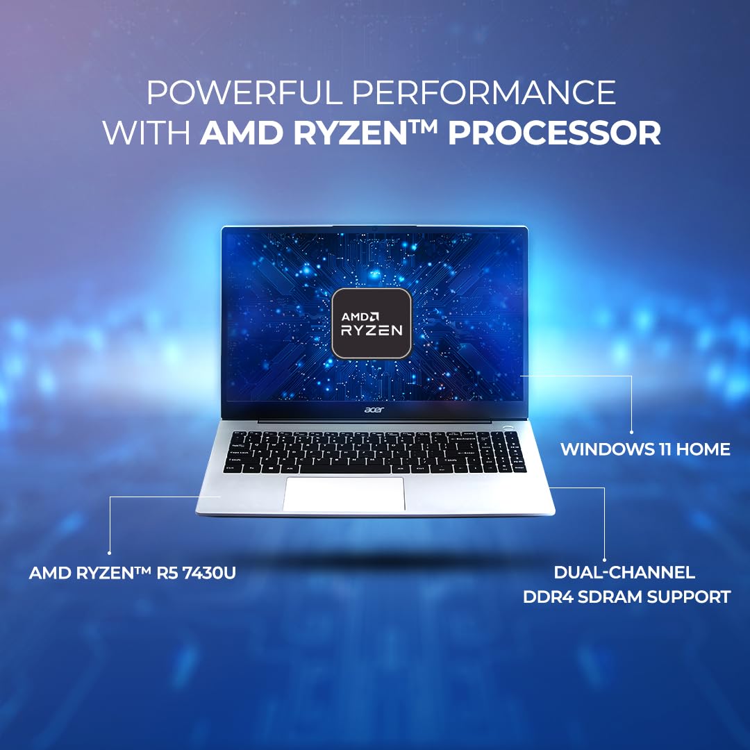 Acer Aspire, AMD Ryzen R5 7430U Processor, 16 GB RAM, 1TB SSD, Full HD IPS, 15.6''/39.62 cm, Windows 11 Home, Pure Silver, 1.79 kg, AS15-42, Backlit Keyboard, Thin and Light Laptop - Image 4